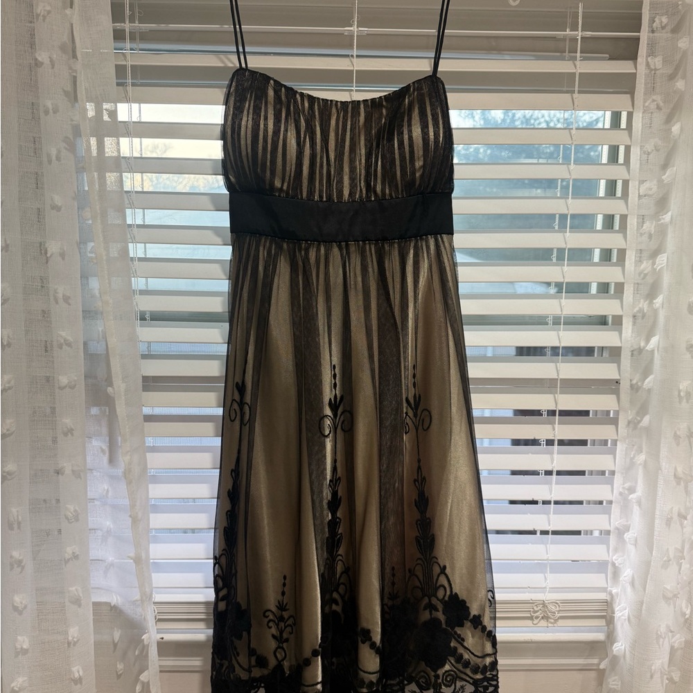 Gold Babydoll Midi Dress with Spaghetti Straps
